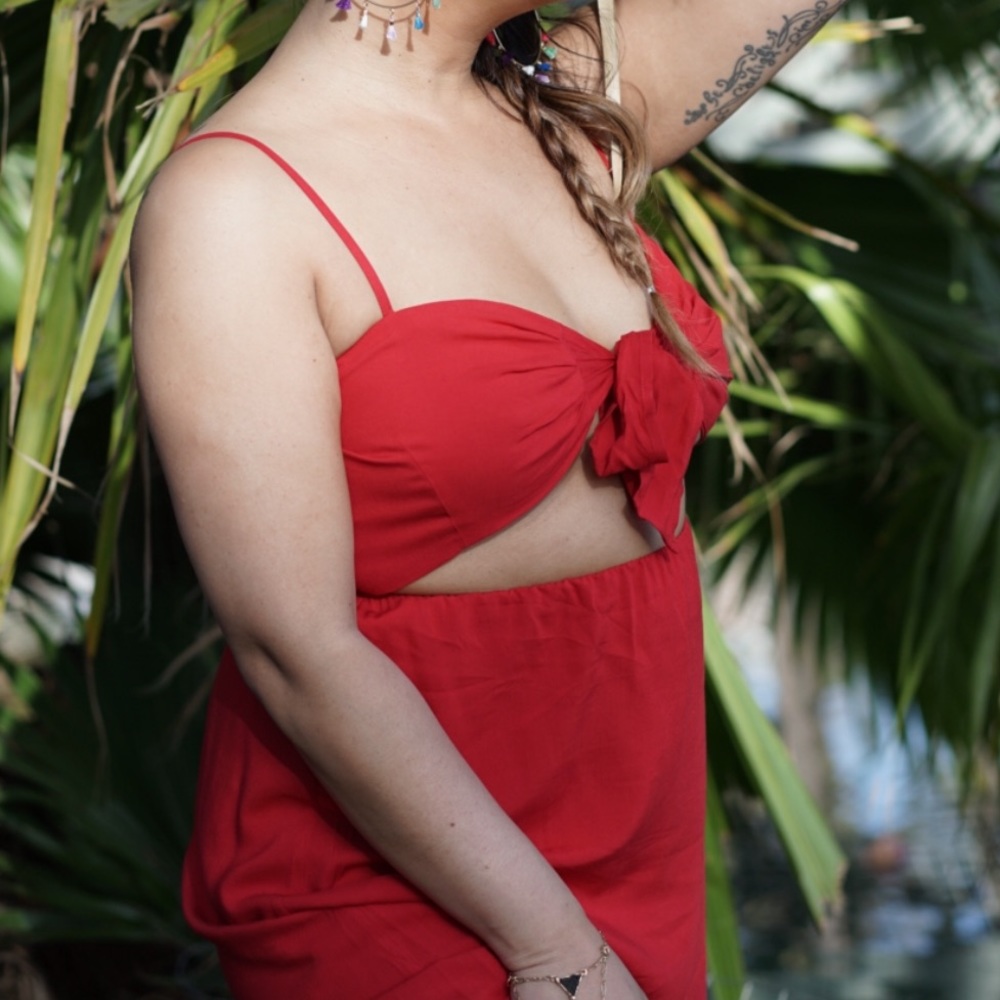 Red tie front spring/summer dress